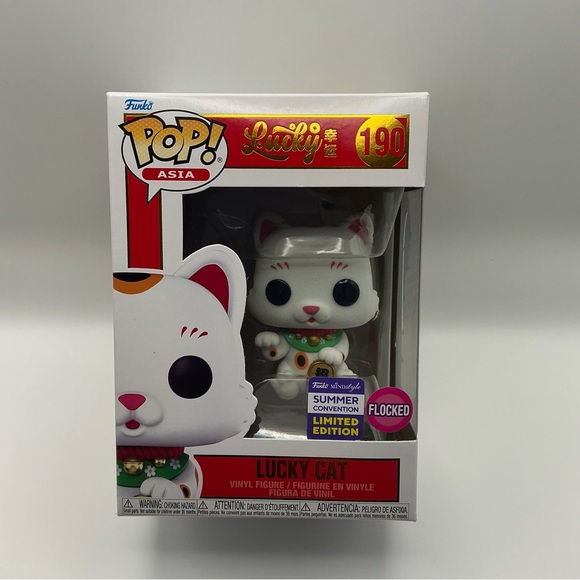 Funko Other - Lucky Cat #190 – Pop Asia Flocked Funko Pop (Summer Convention Limited Edition)